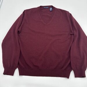 Grant Thomas Men's Italian Merino Wool Sweater M Burgundy Preppy Heritage High V